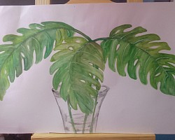 Tropical Monstera Leaf painted in Watercolor