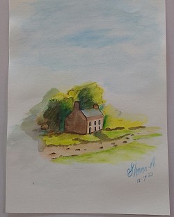 Cottage in Watercolor Crayons